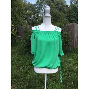 New York and Company Blouse Business Casual Boho Off Shoulder Top Green Sz Small